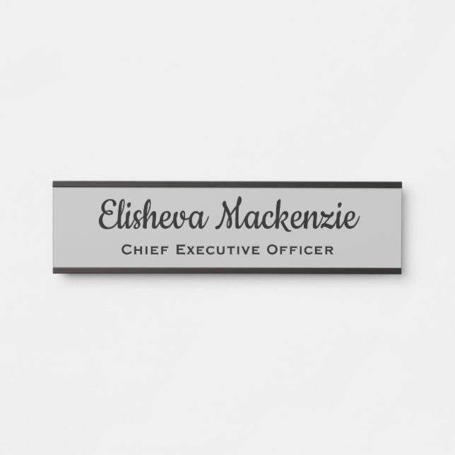 Office Door Name Plate Sign - Grey and Black (Front)