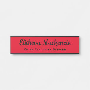 Office Door Name Plate Sign - Red and Black