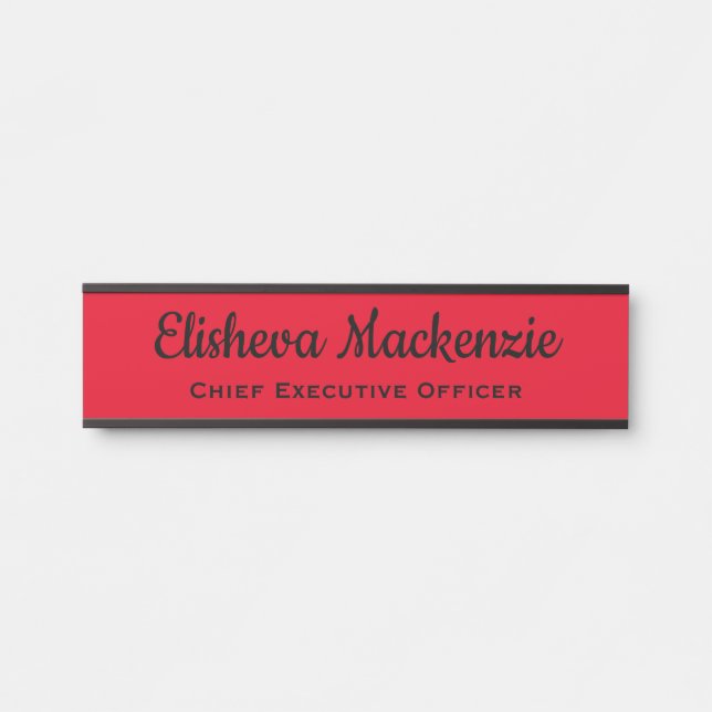 Office Door Name Plate Sign - Red and Black (Front)