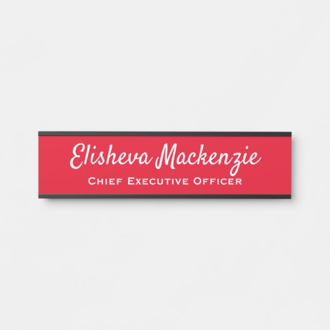 Office Door Name Plate Sign - Red and White (Front)