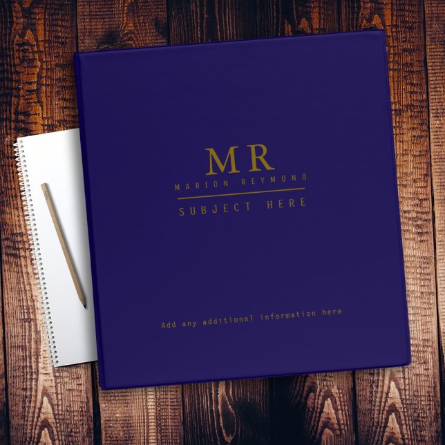 Office Elegant Monogrammed Blue Binder (Creator Uploaded)