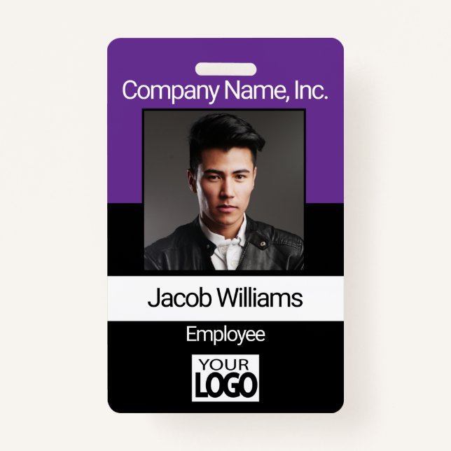 Office Employee Photo Badges - Black / Purple (Front)