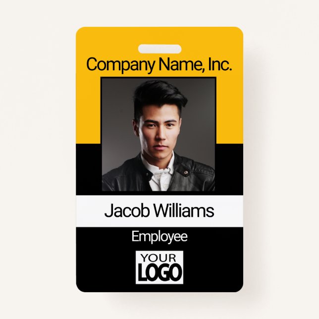 Office Employee Photo Badges - Black / Yellow (Front)