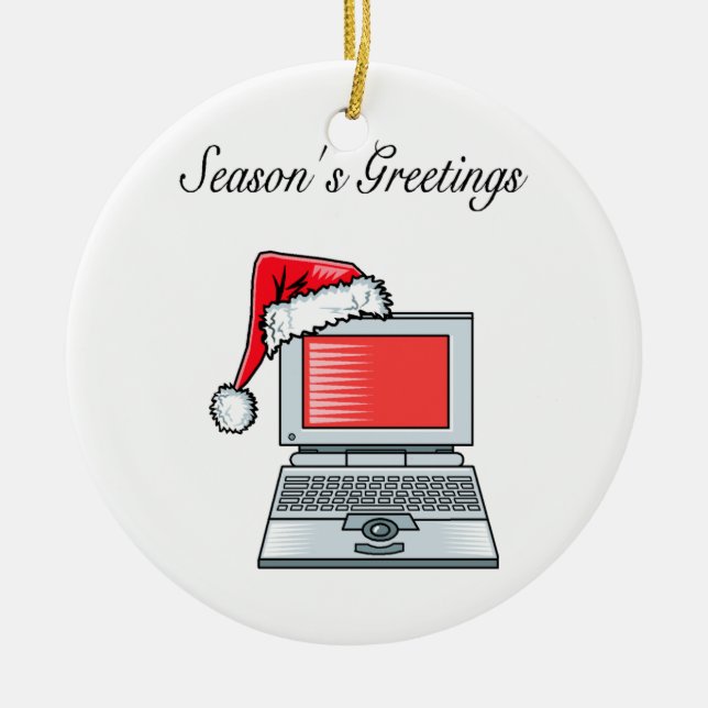 Office Greetings Computer Ceramic Ornament (Front)