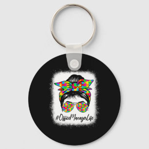Office Manager Messy Bun Supporting Autism Awarene Keychain