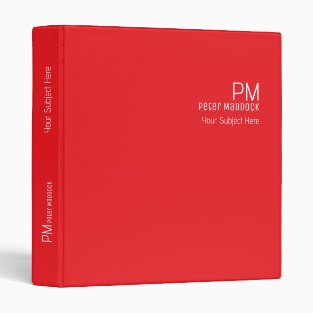 Office Organizer Monogrammed Bright-Red Binder (Front/Spine)