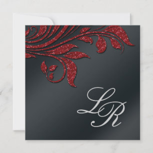 Office Party Sparkle Leaf Red Black Invitation