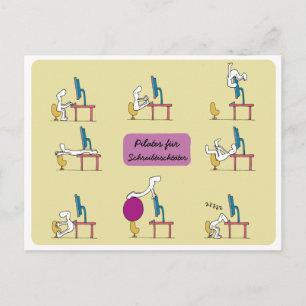 Office Pilates postcard, yellow GERMAN Postcard