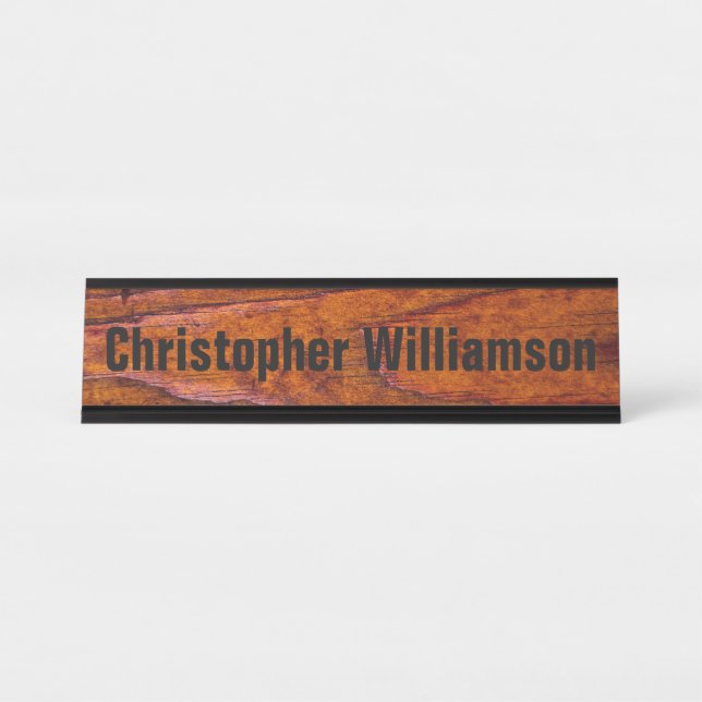 Office Professional Monogram Wood Grain Photo Look Desk Name Plate (Front)