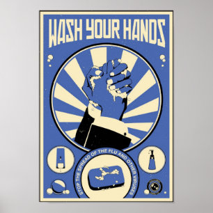 Office Propaganda: Wash your hands (blue) Poster