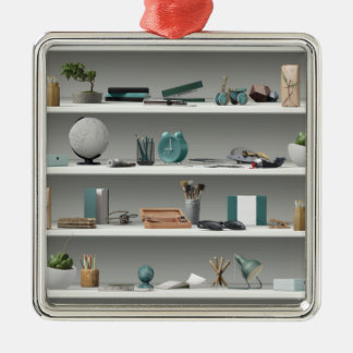 Office Shelves Wellness Teal Metal Ornament