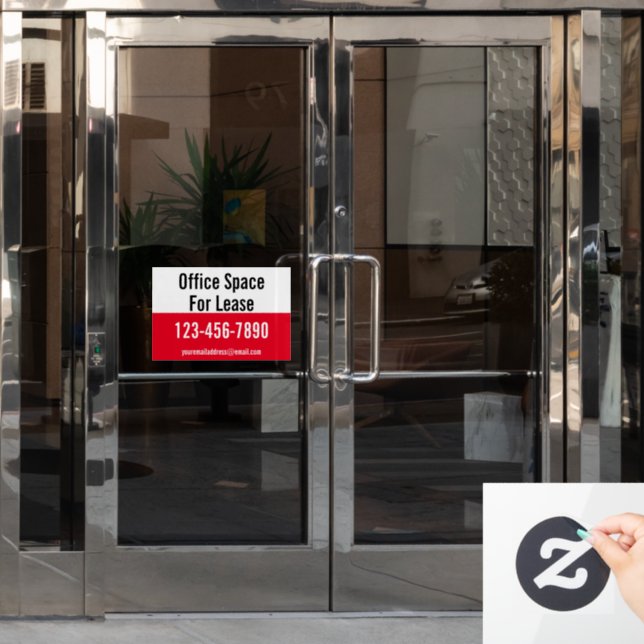 Office Space For Lease Phone Number Red and White Window Cling (Office Door)