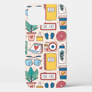 Office stationery. Seamless pattern, texture, back iPhone 12 Case