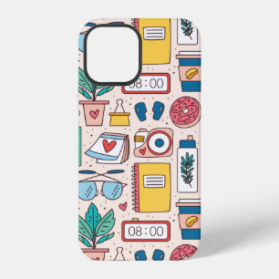 Office stationery. Seamless pattern, texture, back iPhone 12 Case