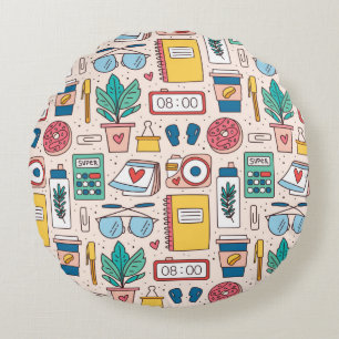 Office stationery. Seamless pattern, texture, back Round Pillow