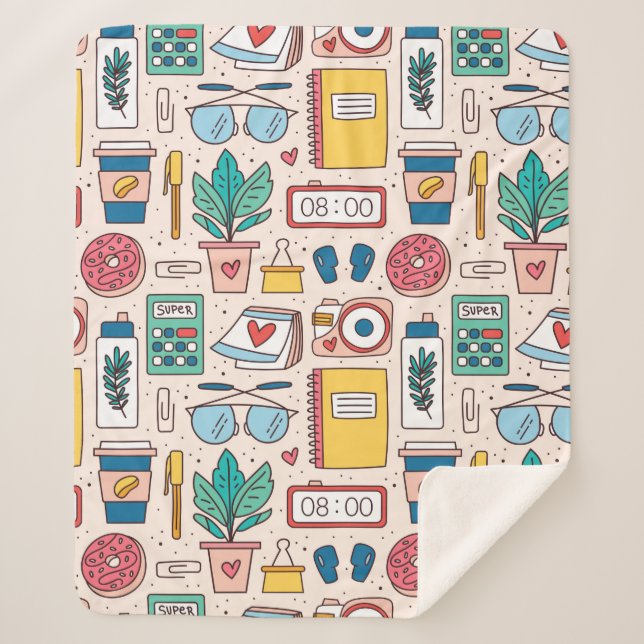 Office stationery. Seamless pattern, texture, back Sherpa Blanket (Front)