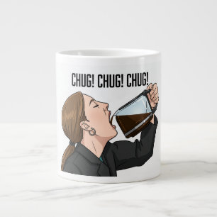 Office Woman Chugging Coffee From Pot Humor Large Coffee Mug
