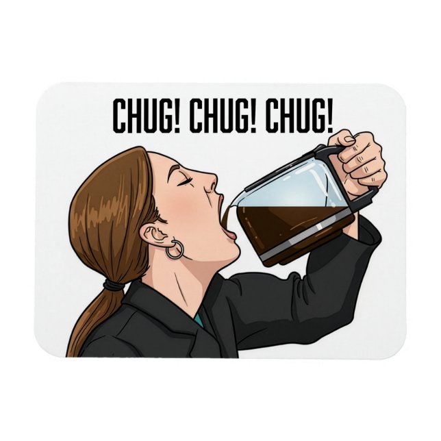 Office Woman Chugging Coffee From Pot Humor Magnet (Horizontal)