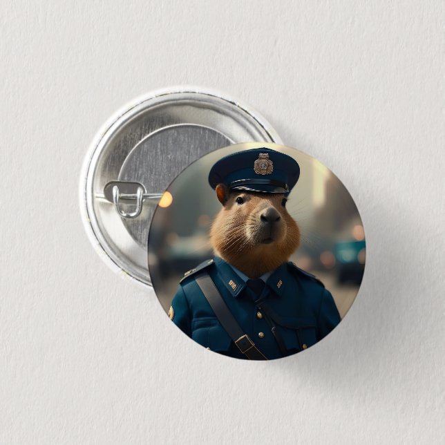 "Officer Capy: The Calm and Collected Policeman" 1 Inch Round Button (Front & Back)