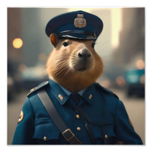 Officer Capybara The Policeman,  Photo Print