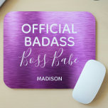 Official Badass Boss Babe Metallic Purple Name Mouse Pad<br><div class="desc">This modern design features a luxury brushed metallic purple background with the text "Official Badass Boss Babe" in modern typography personalized with your name below. Personalize by editing the text in the text box provided #mousepads #electronics #computer #computeraccessories #gift #gifts #personalizedgifts #officesupplies #schoolsupplies #personalized #home #gifts #bossbabe #girlboss #boss #custom...</div>