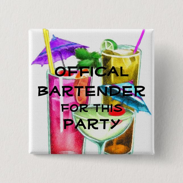 Official Bartender for this Party 2 Inch Square Button (Front)