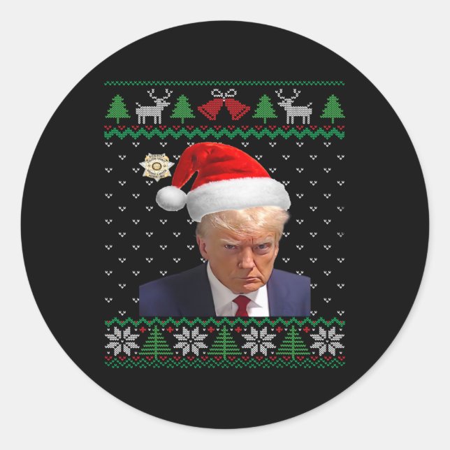 Official Donald Trump Mug Shot Ugly Christmas  Classic Round Sticker (Front)