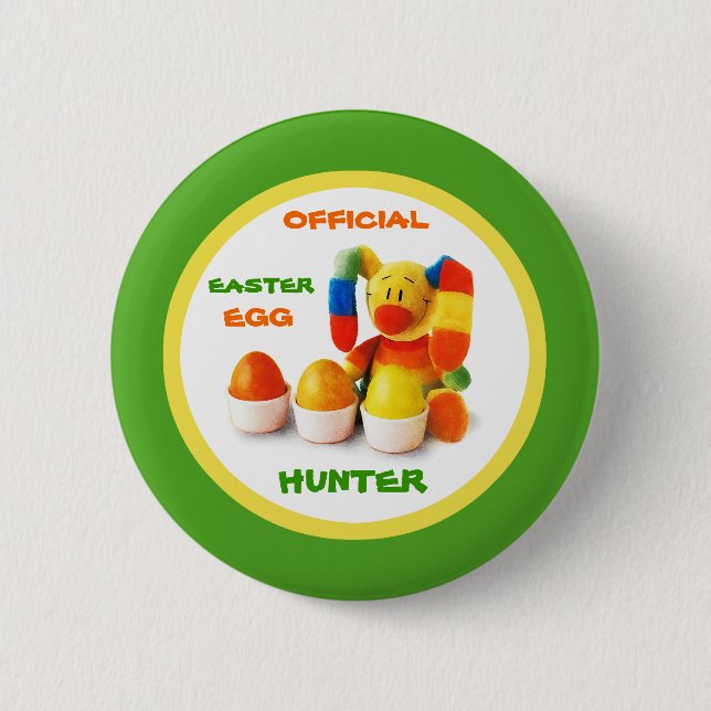 Official Easter Egg Hunter. Funny Bunny with Eggs 2 Inch Round Button (Front)