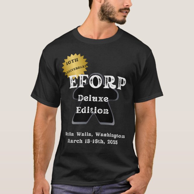 Official EFORP 2025 Black Meeple T-Shirt (Front)