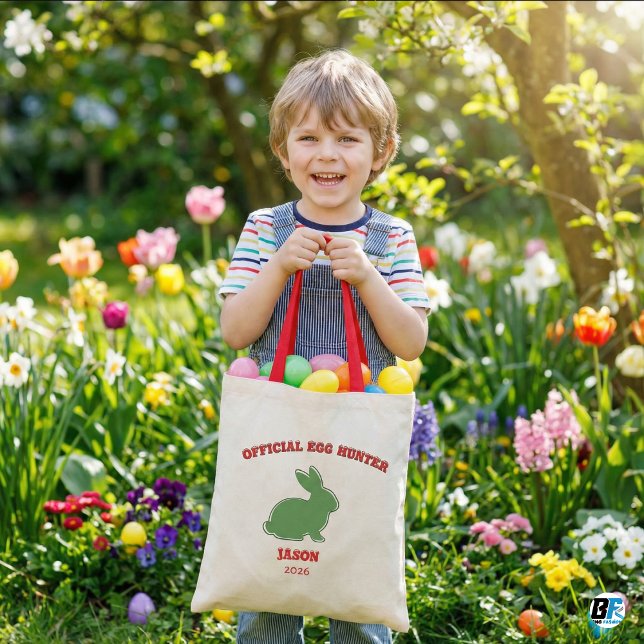 Official Egg Hunter Personalized Green Bunny Easte Tote Bag (Creator Uploaded)