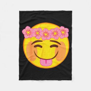 Official Emoji Flower Crown Tongue Yellow Smile Fa Fleece Blanket