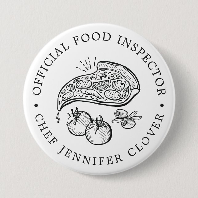 Official Food Inspector | Pizza Themed 3 Inch Round Button (Front)