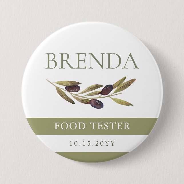 Official Food Tester Olive Branch 3 Inch Round Button (Front)