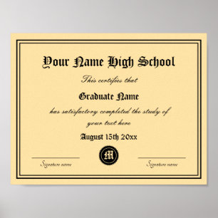 Official High School certificate diploma template Poster