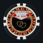 Official in Las Vegas Poker Chips<br><div class="desc">Casino style Poker Chip. Officially married in Las Vegas ready for you to personalize. Featuring deep red, gold and black design party favour keepsake for the wedding couple or your guest. ✔Note: Not all template areas need changed. 📌If you need further customization, please click the "Click to Customize further" or...</div>