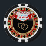 Official in Las Vegas Poker Chips<br><div class="desc">Casino style Poker Chip. Officially married in Las Vegas ready for you to personalize. Featuring deep red, gold and black design party favour keepsake for the wedding couple or your guest. ✔Note: Not all template areas need changed. 📌If you need further customization, please click the "Click to Customize further" or...</div>