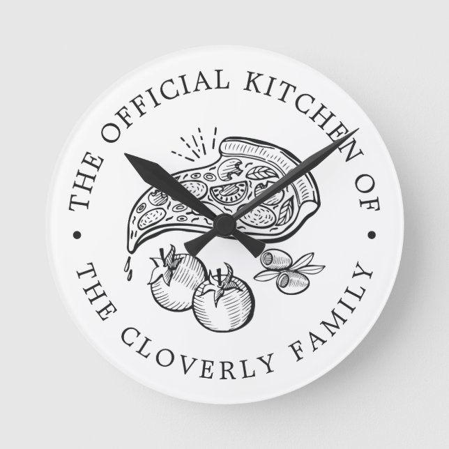 Official Kitchen | Pizza Themed  Round Clock (Front)