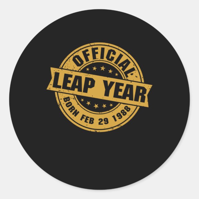 Official Leap Year 1988 February 29 Birthday Gift Classic Round Sticker (Front)