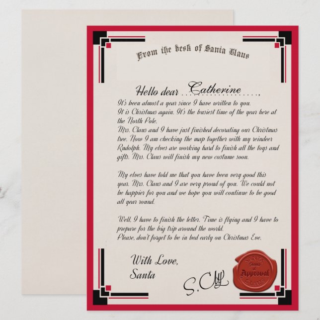 Official Letter From Santa Claus Holiday Card (Front/Back)