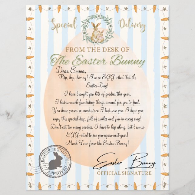Official Letter from the Easter Bunny (Blue) (Front)