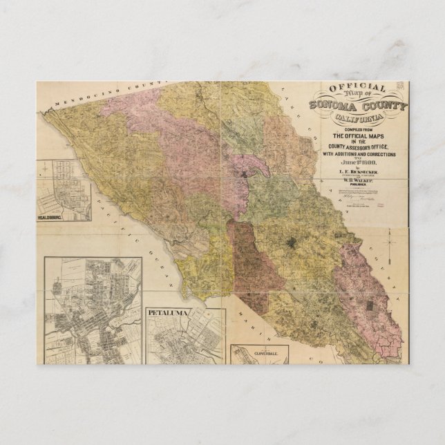 Official map of Sonoma County, California (1900) Postcard (Front)