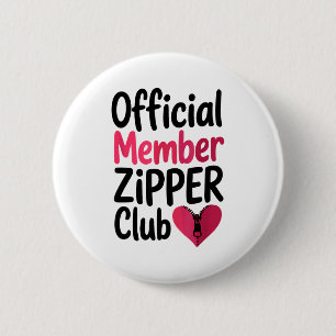 Official Member Zipper Club, Open Heart Byp Surger 2 Inch Round Button