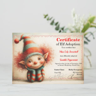 Official North Pole Elf Adoption Certificate  Invitation