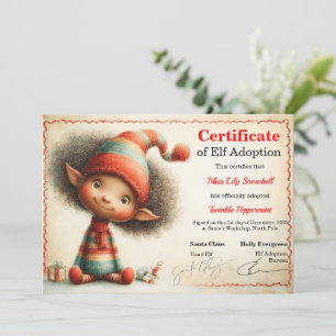Official North Pole Elf Adoption Certificate Invitation