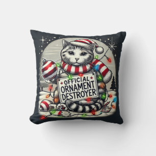Official ornament destroyer cat Christmas  Throw Pillow