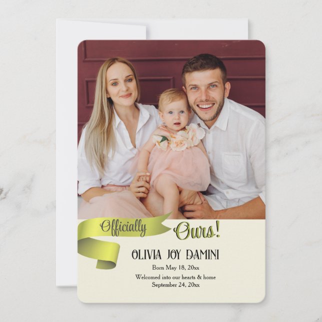 Official Ours Photo Adoption Announcement Card (Front)
