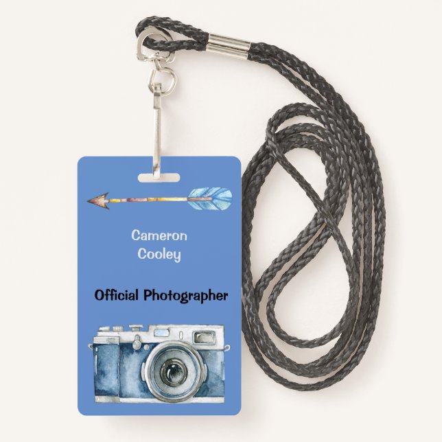 Official Photographer with Vintage Camera Badge (Front with Lanyard)
