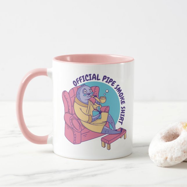 OFFICIAL PIPE SMOKE SHIRT SLOTH ANIMAL READING  MUG (With Donut)