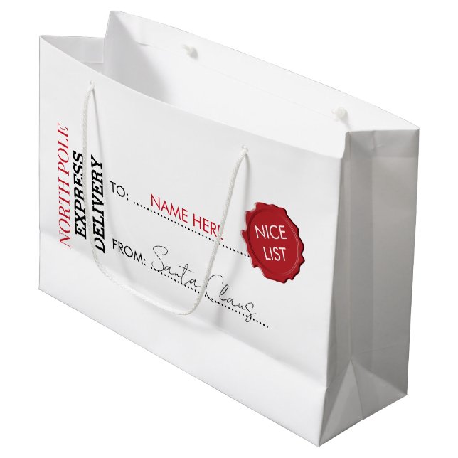 Official Santa Claus Gift Present From North Pole  Large Gift Bag (Front Angled)