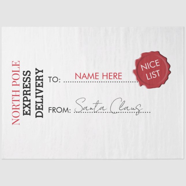 Official Santa Claus Gift Present From North Pole  Tissue Paper (Front)